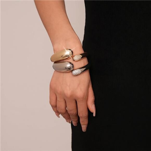 Chunky Gold Bangle Bracelet | Adjustable Minimalist Cuff for Women - Picture 1 of 5